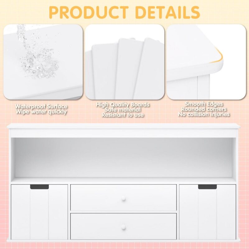 Yoneston Kids Bookcase Toy Storage Cabinet with Drawers and Shelves for Kids Room Organizer, White - Image 4