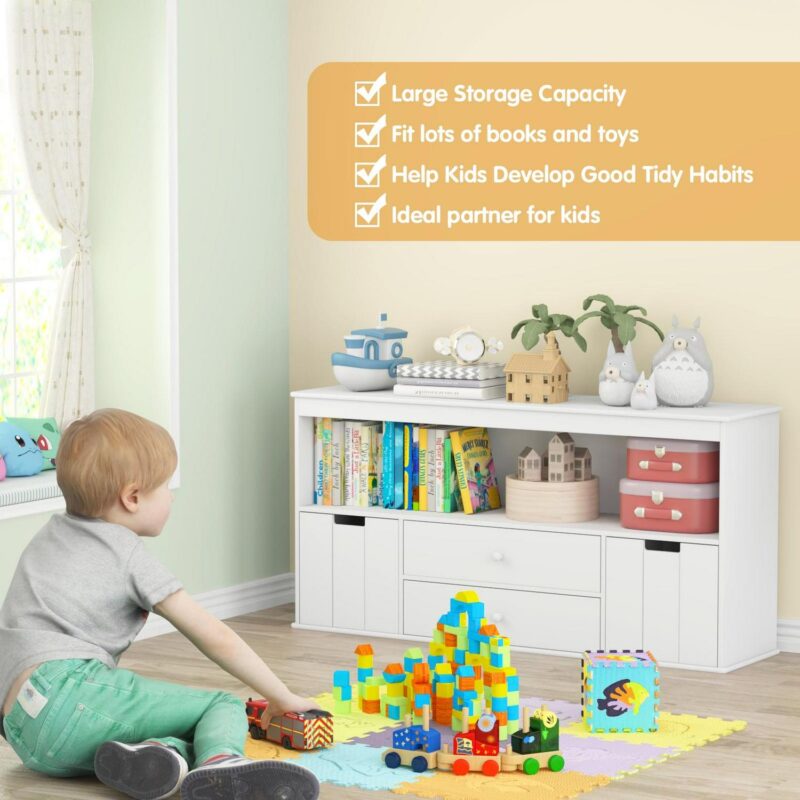 Yoneston Kids Bookcase Toy Storage Cabinet with Drawers and Shelves for Kids Room Organizer, White - Image 3