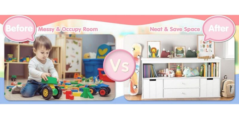 Yoneston Kids Bookcase Toy Storage Cabinet with Drawers and Shelves for Kids Room Organizer, White - Image 9