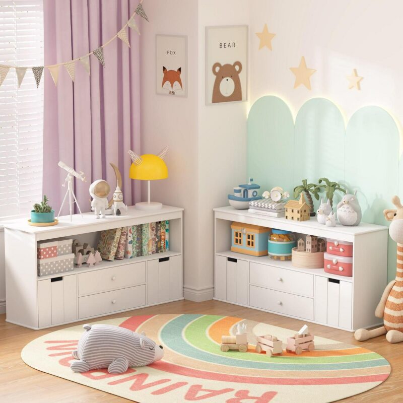 Yoneston Kids Bookcase Toy Storage Cabinet with Drawers and Shelves for Kids Room Organizer, White - Image 7