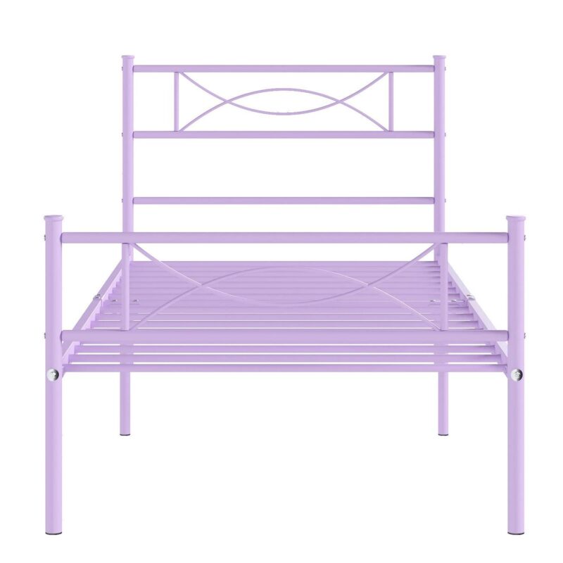 Yoneston Kids Twin Size Metal Platform Bed Frame Single Bed with Bowknot Headboards for Girls Bedroom Furniture - Light Purple - Image 10