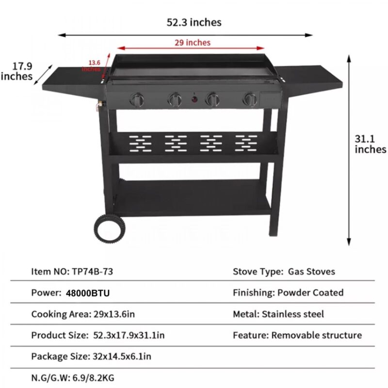 YouYeap 4 Burner Propane Gas Grill Flat Top Griddle Grill, Black - Image 5