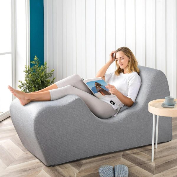 Zinus Lotus Zero Gravity Foam Indoor Chaise Lounger, Herringbone Light Grey