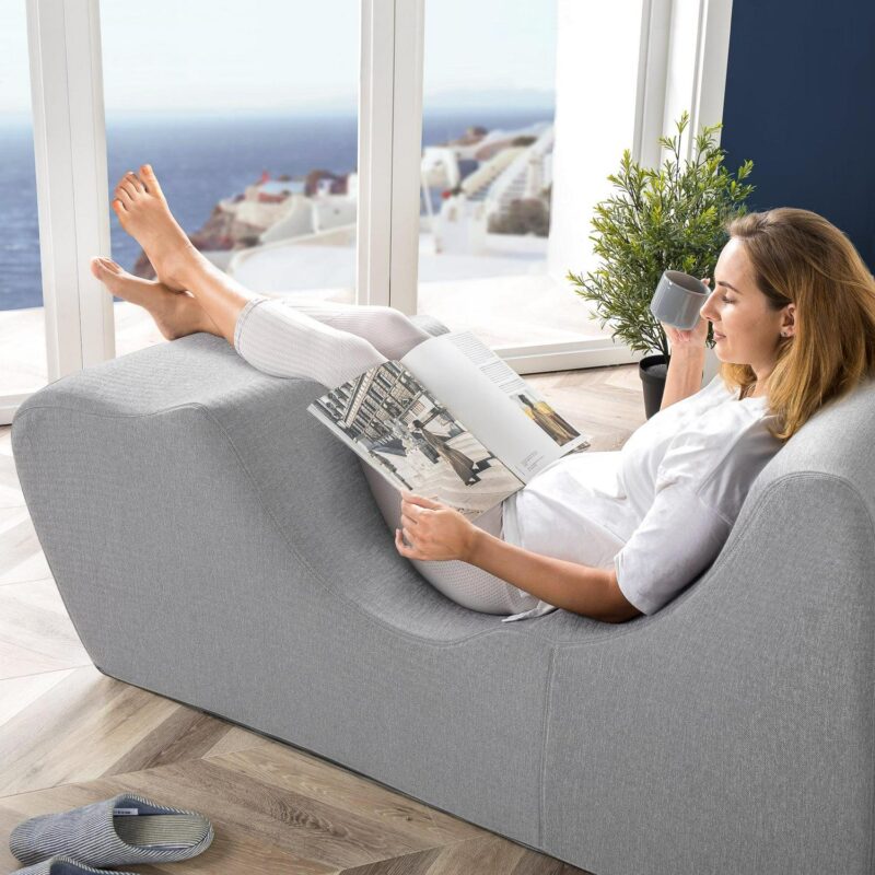 Zinus Lotus Zero Gravity Foam Indoor Chaise Lounger, Herringbone Light Grey - Image 5