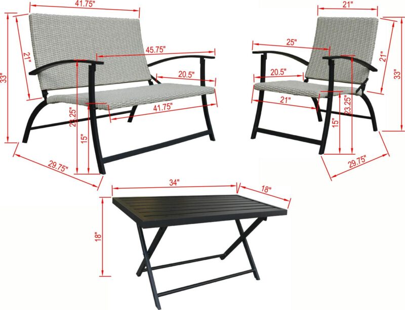 setDonglin 4-Piece Wicker Outdoor Patio Dining Set, Beige - Image 3