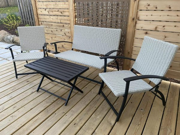 setDonglin 4-Piece Wicker Outdoor Patio Dining Set, Beige