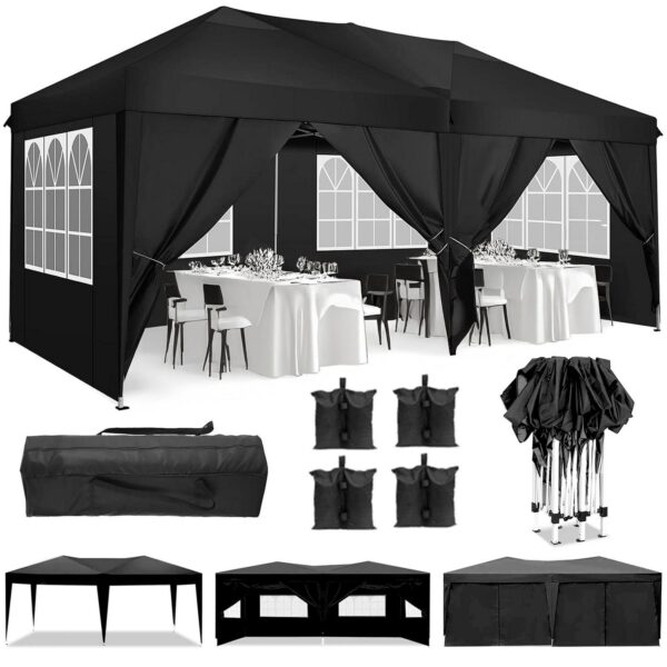 10'x20' EZ Pop Up Canopy Tent,Folding Outdoor Party Wedding Event Tent with 6 Removable Sidewalls for Parties Camping Wedding,Black