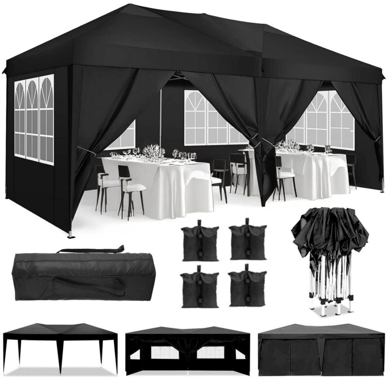 10'x20' EZ Pop Up Canopy Tent,Folding Outdoor Party Wedding Event Tent with 6 Removable Sidewalls for Parties Camping Wedding,Black