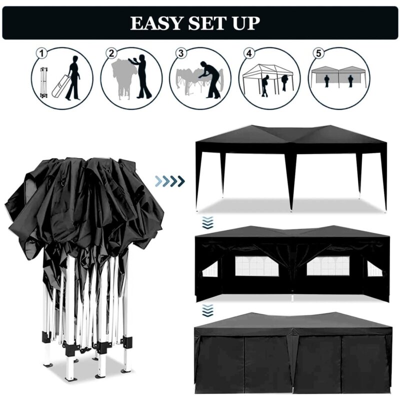 10'x20' EZ Pop Up Canopy Tent,Folding Outdoor Party Wedding Event Tent with 6 Removable Sidewalls for Parties Camping Wedding,Black - Image 5