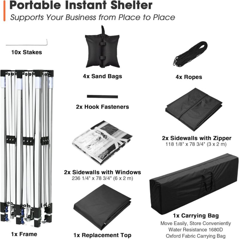 10'x20' Waterproof Ez Pop Up Canopy Tent Shelter, Black - Image 6
