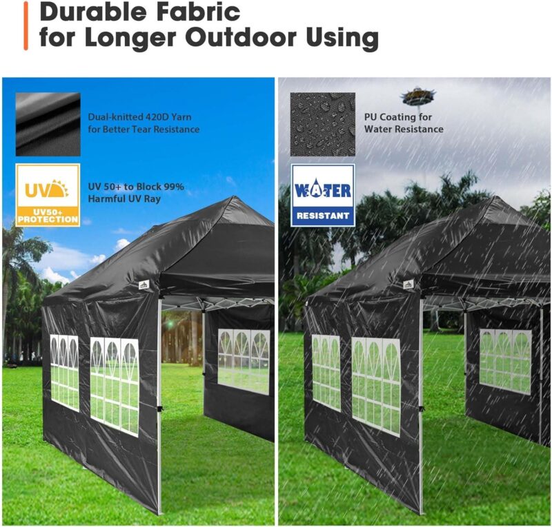 10'x20' Waterproof Ez Pop Up Canopy Tent Shelter, Black - Image 3