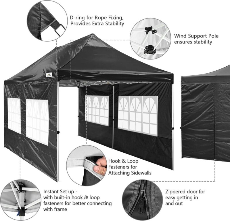 10'x20' Waterproof Ez Pop Up Canopy Tent Shelter, Black - Image 4