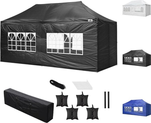 10'x20' Waterproof Ez Pop Up Canopy Tent Shelter, Black
