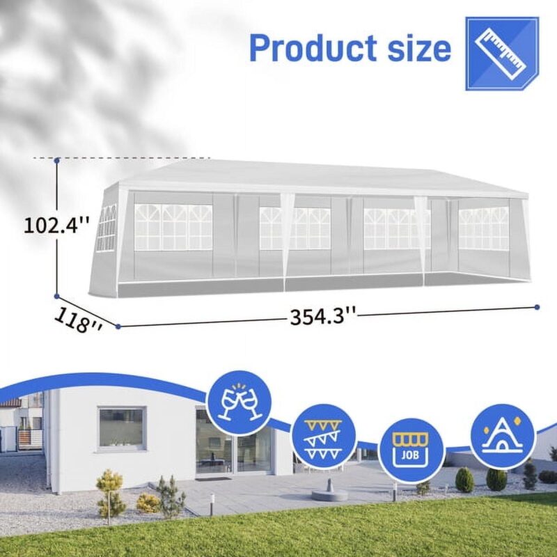 10'x30' Outdoor Party Tent with 8 Removable Sidewalls, Waterproof Canopy Patio Wedding Gazebo, White - Image 7