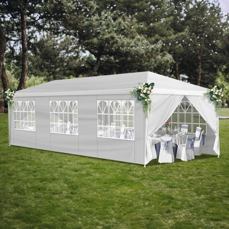 10'x30' Outdoor Party Tent with 8 Removable Sidewalls, Waterproof Canopy Patio Wedding Gazebo, White - Image 9