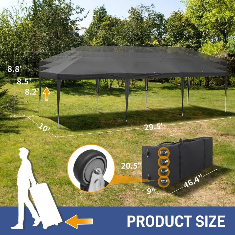 10x30ft Outdoor Pop Up Canopy, Portable Instant Canopy Tent for Outdoor Events Party Wedding Birthday Graduation, Dark Grey - Image 9