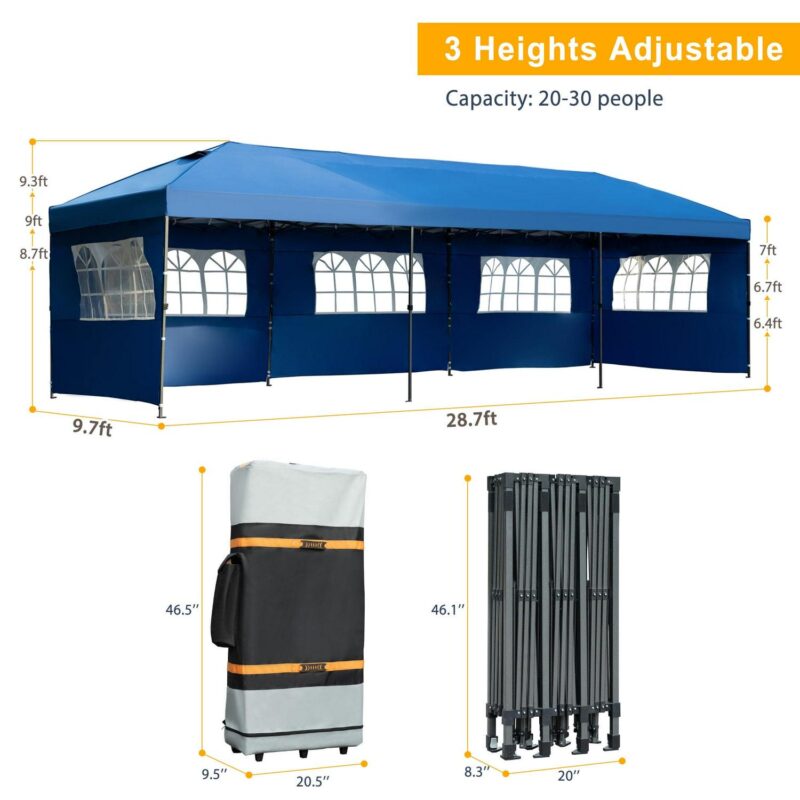 10x30ft Pop Up Canopy,Wedding Tent, Event Tent for Parties, Carpas para Fiestas with Wheeled Bag, Sidewalls for Patio,Wedding, Backyard,Blue - Image 8