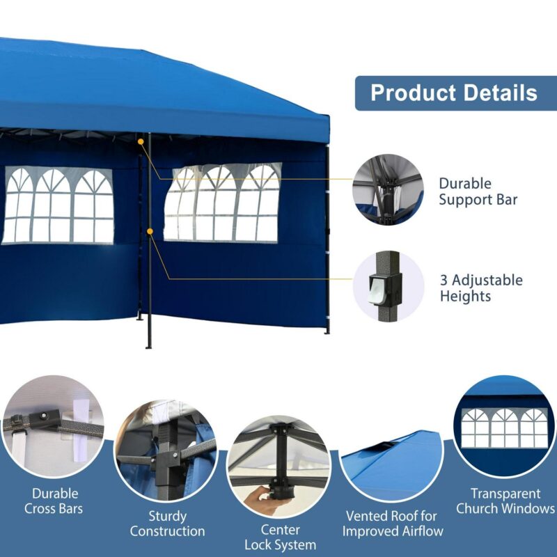10x30ft Pop Up Canopy,Wedding Tent, Event Tent for Parties, Carpas para Fiestas with Wheeled Bag, Sidewalls for Patio,Wedding, Backyard,Blue - Image 9