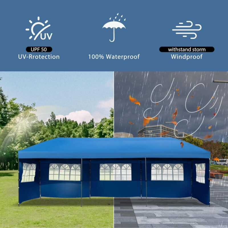 10x30ft Pop Up Canopy,Wedding Tent, Event Tent for Parties, Carpas para Fiestas with Wheeled Bag, Sidewalls for Patio,Wedding, Backyard,Blue - Image 4