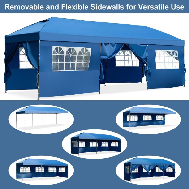 10x30ft Pop Up Canopy,Wedding Tent, Event Tent for Parties, Carpas para Fiestas with Wheeled Bag, Sidewalls for Patio,Wedding, Backyard,Blue - Image 2