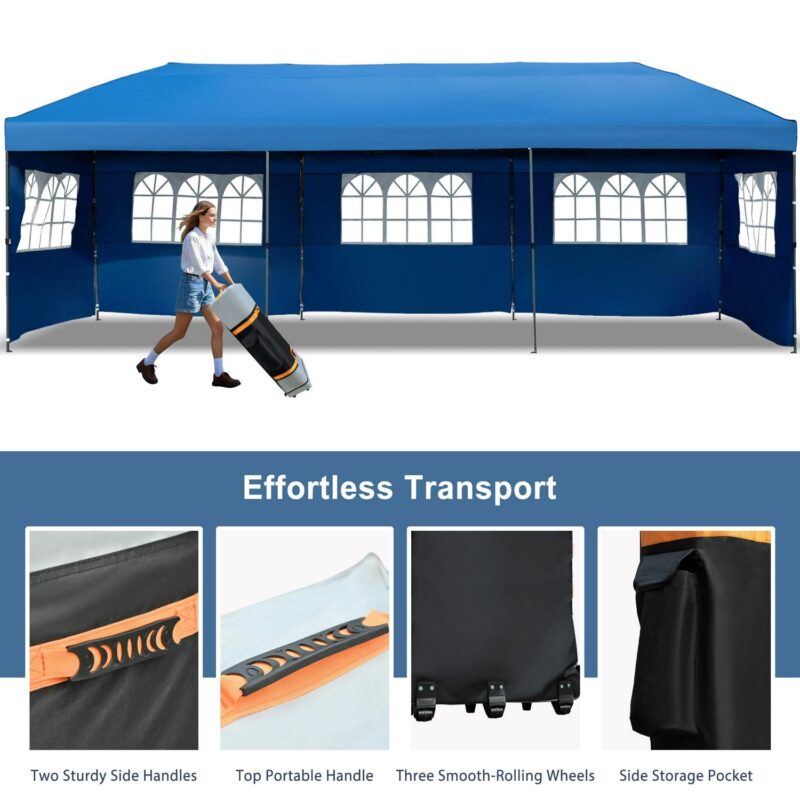 10x30ft Pop Up Canopy,Wedding Tent, Event Tent for Parties, Carpas para Fiestas with Wheeled Bag, Sidewalls for Patio,Wedding, Backyard,Blue - Image 6