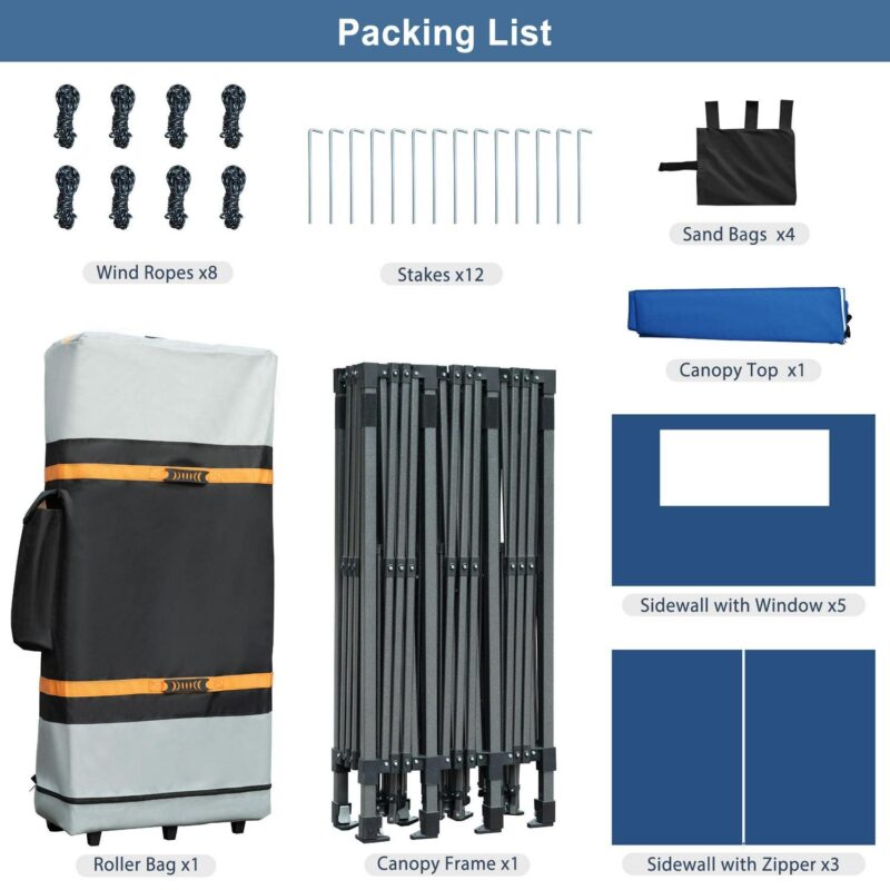 10x30ft Pop Up Canopy,Wedding Tent, Event Tent for Parties, Carpas para Fiestas with Wheeled Bag, Sidewalls for Patio,Wedding, Backyard,Blue - Image 3
