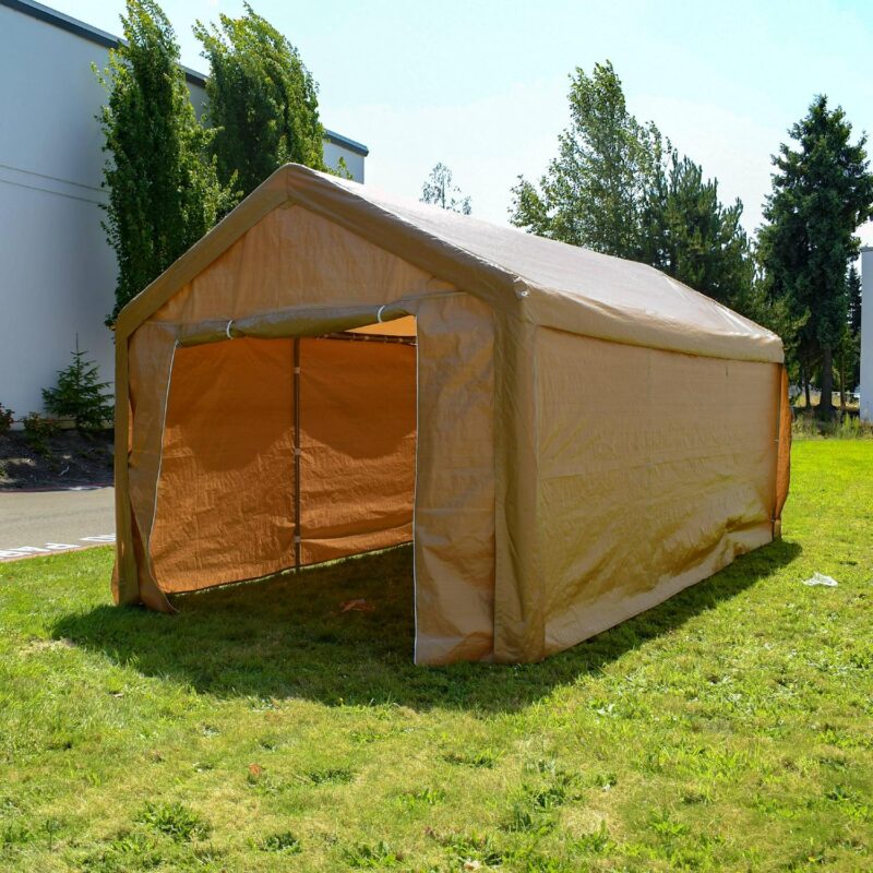 ALEKO 10' x 20' Steel Frame with PVC Removable Walls Canopy Carport Tent, Heavy Duty, Beige Color - Image 3