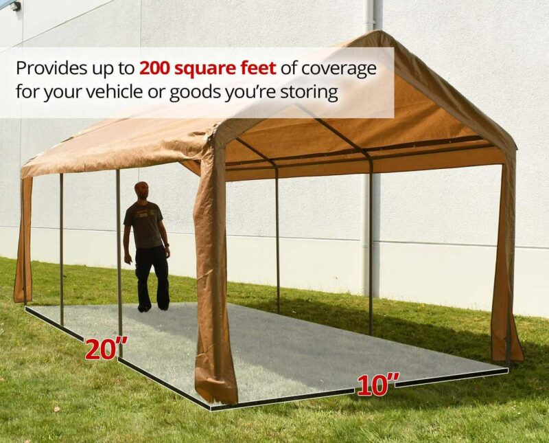 ALEKO 10' x 20' Steel Frame with PVC Removable Walls Canopy Carport Tent, Heavy Duty, Beige Color - Image 9