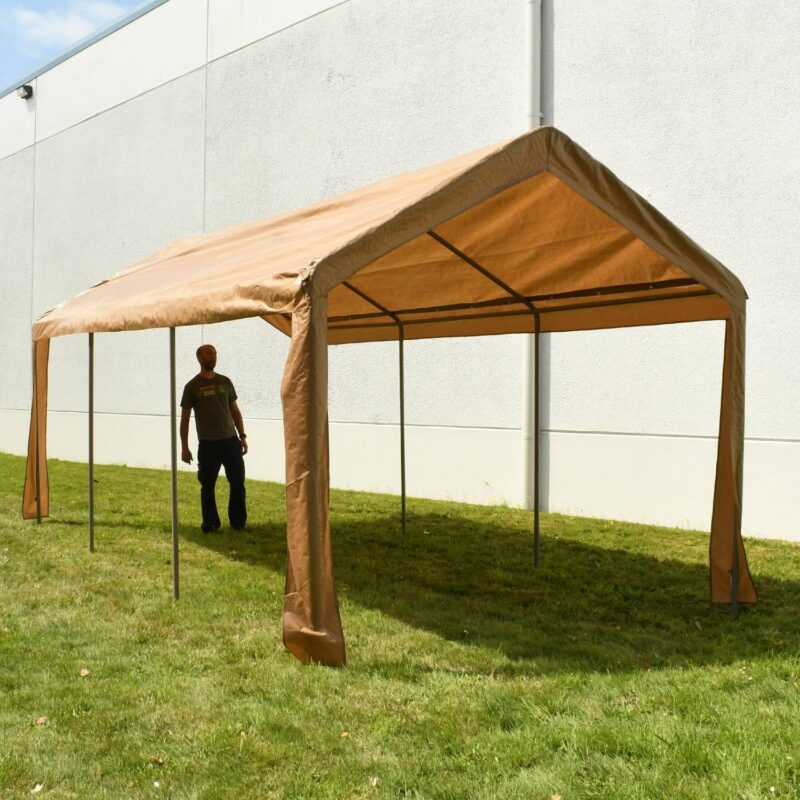 ALEKO 10' x 20' Steel Frame with PVC Removable Walls Canopy Carport Tent, Heavy Duty, Beige Color - Image 21