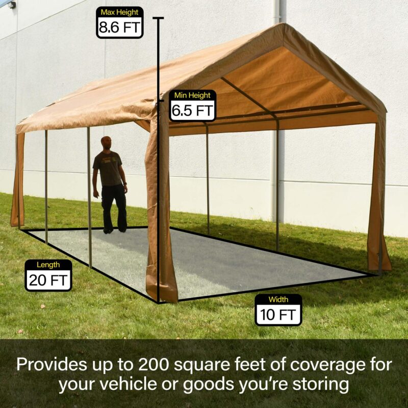 ALEKO Heavy Duty Outdoor Powder Coated Steel with Weatherproof Fabric Canopy Carport Tent, 10x20 feet, Gray - Image 12