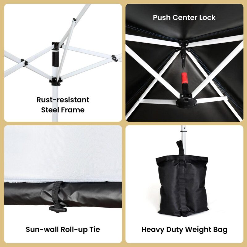 ARROWHEAD OUTDOOR Backpack Pop-up Canopy with Sunwall, Sand Bags, Guide Ropes, Ground Stakes, 6'x6' / 8'x8' Top to Bottom - White - Image 7