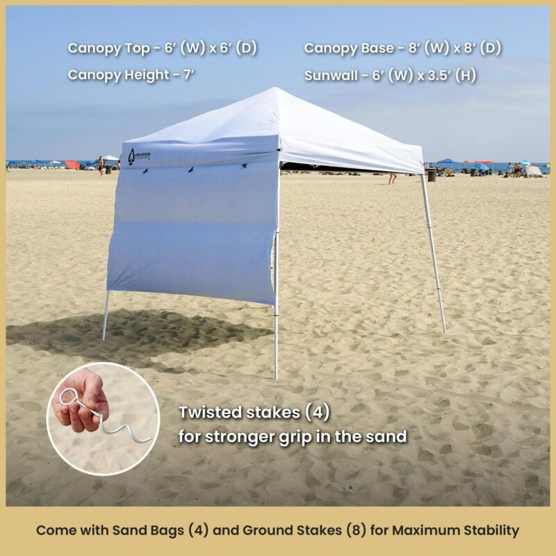 ARROWHEAD OUTDOOR Backpack Pop-up Canopy with Sunwall, Sand Bags, Guide Ropes, Ground Stakes, 6'x6' / 8'x8' Top to Bottom - White - Image 5