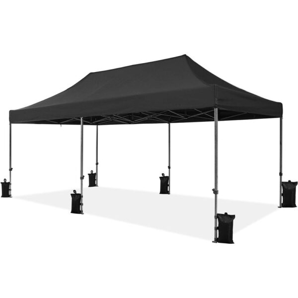 Alden Design 10A 20 FT Adjustable Pop-up Canopy with Wheeled Carry Bag for Outdoor, Black