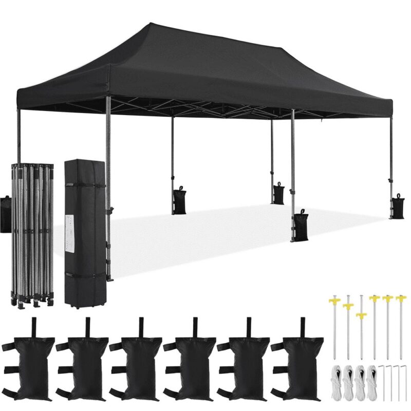 Alden Design 10A 20 FT Adjustable Pop-up Canopy with Wheeled Carry Bag for Outdoor, Black - Image 7