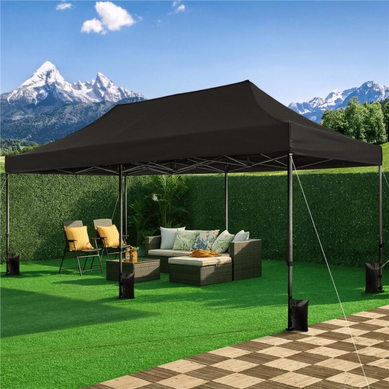 Alden Design 10A 20 FT Adjustable Pop-up Canopy with Wheeled Carry Bag for Outdoor, Black - Image 3