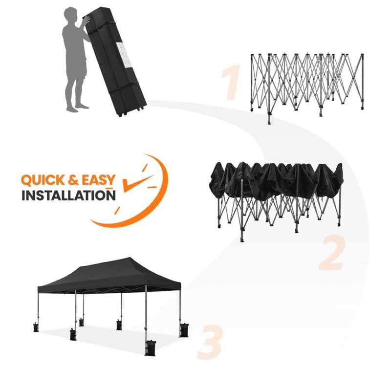 Alden Design 10A 20 FT Adjustable Pop-up Canopy with Wheeled Carry Bag for Outdoor, Black - Image 5