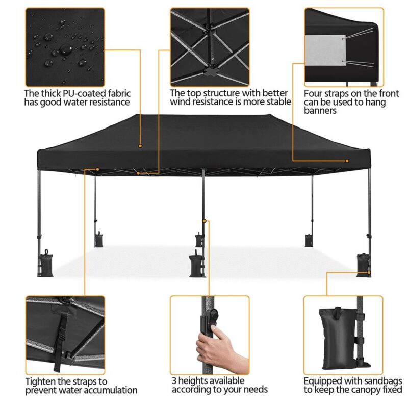 Alden Design 10A 20 FT Adjustable Pop-up Canopy with Wheeled Carry Bag for Outdoor, Black - Image 6