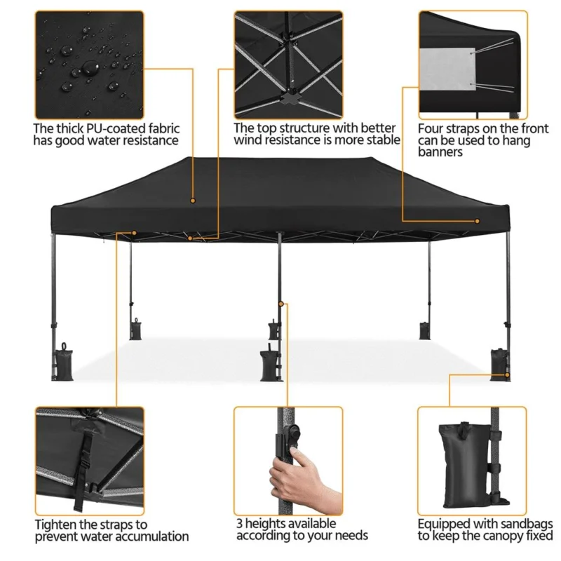 Alden Design 10A 20 FT Adjustable Pop-up Canopy with Wheeled Carry Bag for Outdoor, Black - Image 6