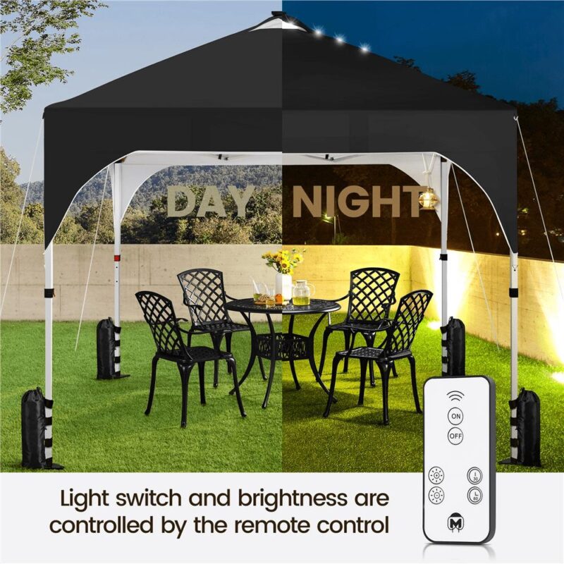 Alden Design 10 ft Pop-Up Canopy Tent W/ 17 Solar LED Lights Sandbags Roller bag for Outdoor, Black - Image 10