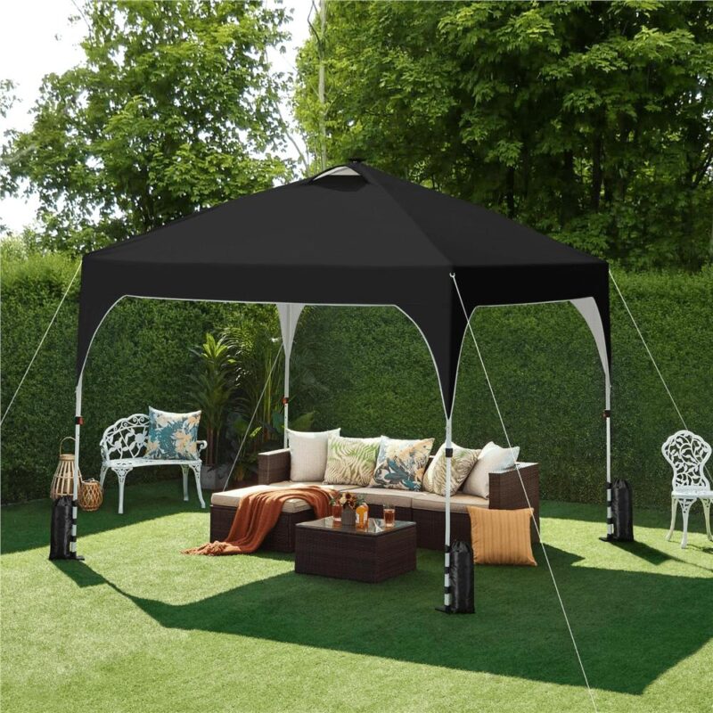 Alden Design 10 ft Pop-Up Canopy Tent W/ 17 Solar LED Lights Sandbags Roller bag for Outdoor, Black - Image 11