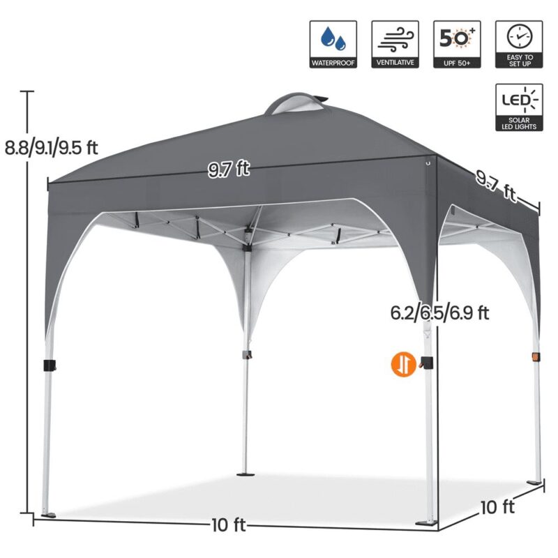 Alden Design 10 ft Pop-Up Canopy Tent W/ 17 Solar LED Lights Sandbags Roller bag for Outdoor, Dark Gray - Image 8