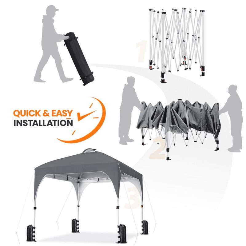 Alden Design 10 ft Pop-Up Canopy Tent W/ 17 Solar LED Lights Sandbags Roller bag for Outdoor, Dark Gray - Image 7