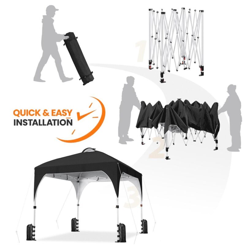 Alden Design 10 ft Pop-Up Canopy Tent W/ 17 Solar LED Lights Sandbags Roller bag for Outdoor, Black - Image 6