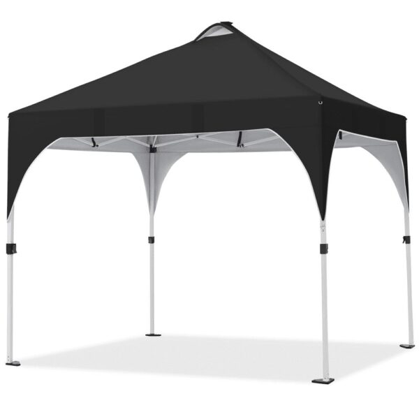Alden Design 10 ft Pop-Up Canopy Tent W/ 17 Solar LED Lights Sandbags Roller bag for Outdoor, Black
