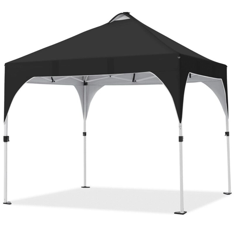 Alden Design 10 ft Pop-Up Canopy Tent W/ 17 Solar LED Lights Sandbags Roller bag for Outdoor, Black