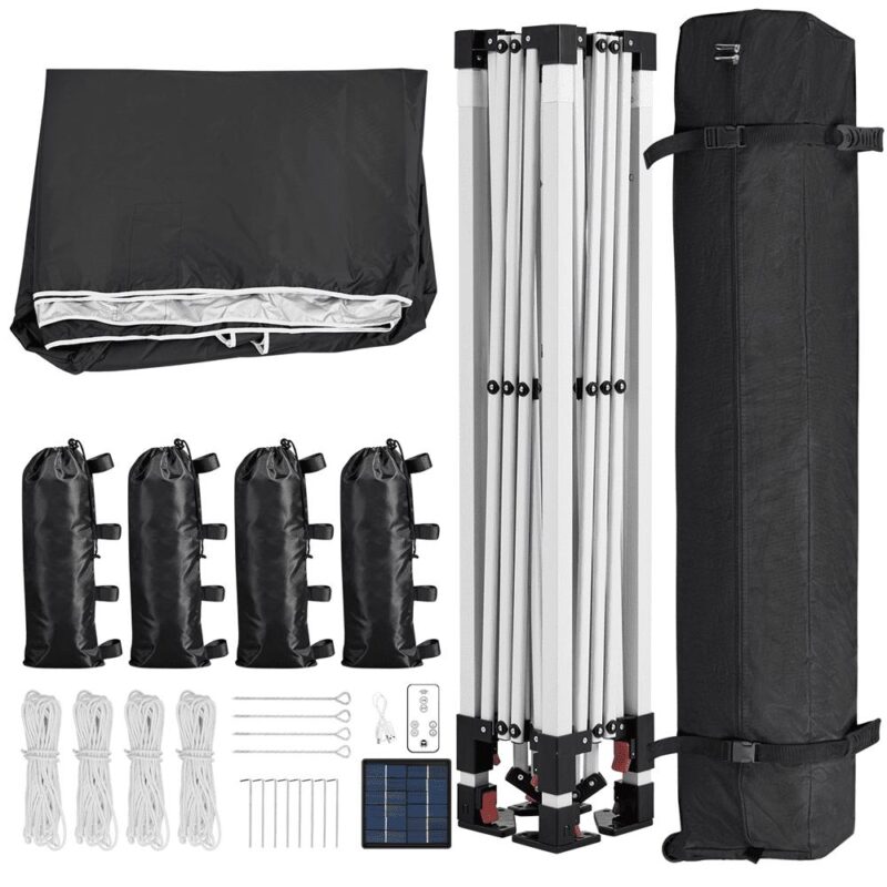 Alden Design 10 ft Pop-Up Canopy Tent W/ 17 Solar LED Lights Sandbags Roller bag for Outdoor, Black - Image 7