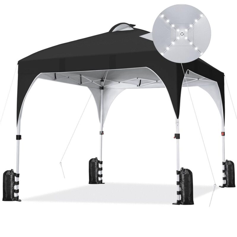 Alden Design 10 ft Pop-Up Canopy Tent W/ 17 Solar LED Lights Sandbags Roller bag for Outdoor, Black - Image 3