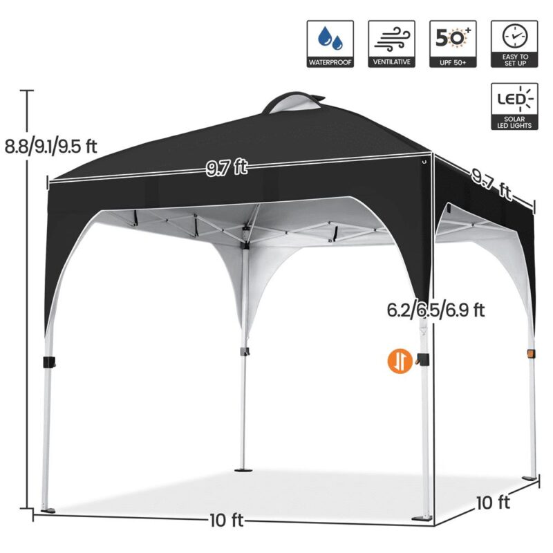 Alden Design 10 ft Pop-Up Canopy Tent W/ 17 Solar LED Lights Sandbags Roller bag for Outdoor, Black - Image 4
