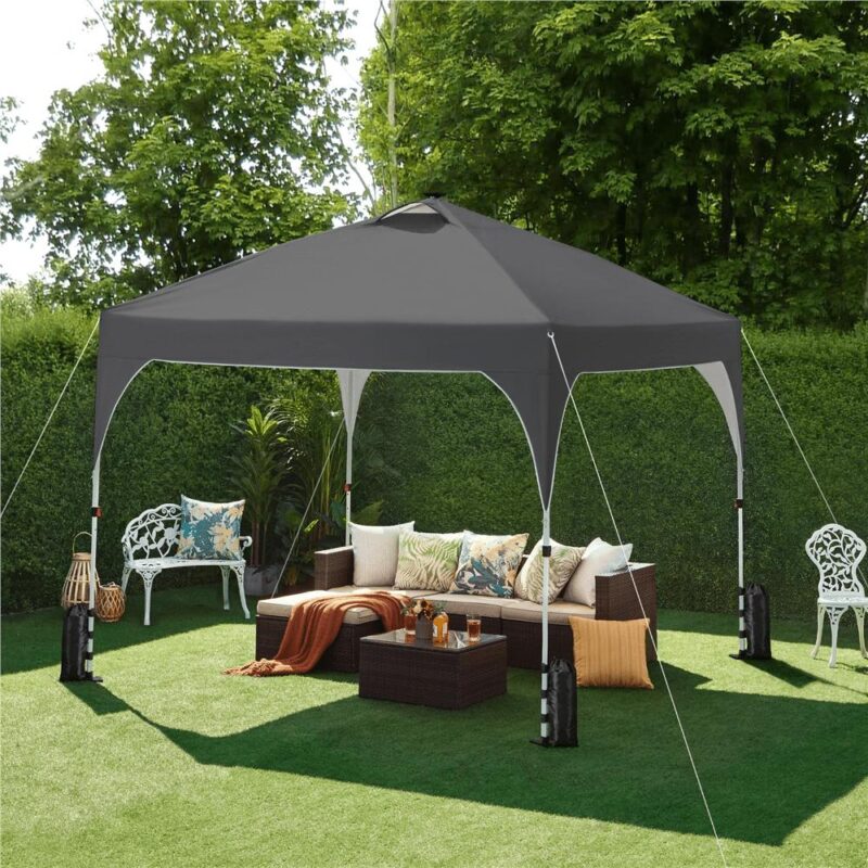 Alden Design 10 ft Pop-Up Canopy Tent W/ 17 Solar LED Lights Sandbags Roller bag for Outdoor, Dark Gray - Image 3