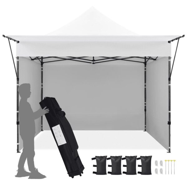 Alden Design 10ft Commercial Pop-up Canopy W/ 3 Sidewalls and Adjustable Awning for Outdoor, White